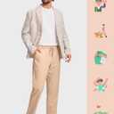 ISEEGZ 30" Men's Linen Pants Casual Dress Pants Drawstring Lightweight Business Trousers with 4 Pockets Beach Summer (Beige)