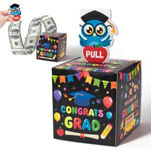 Xqumoi Kindergarten Graduation Money Box for Cash Gift - Pre-K Congrats Grad Money Box with Pull Out Card Transparent Bags DIY Surprise Explosion Holder Grad Party Supplies Creative Way to Give Cash