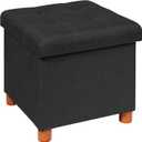 B FSOBEIIALEO Storage Ottoman with Tray, Foot Stools and Ottomans with Legs, Storage Cube Seat Linen Black 15"