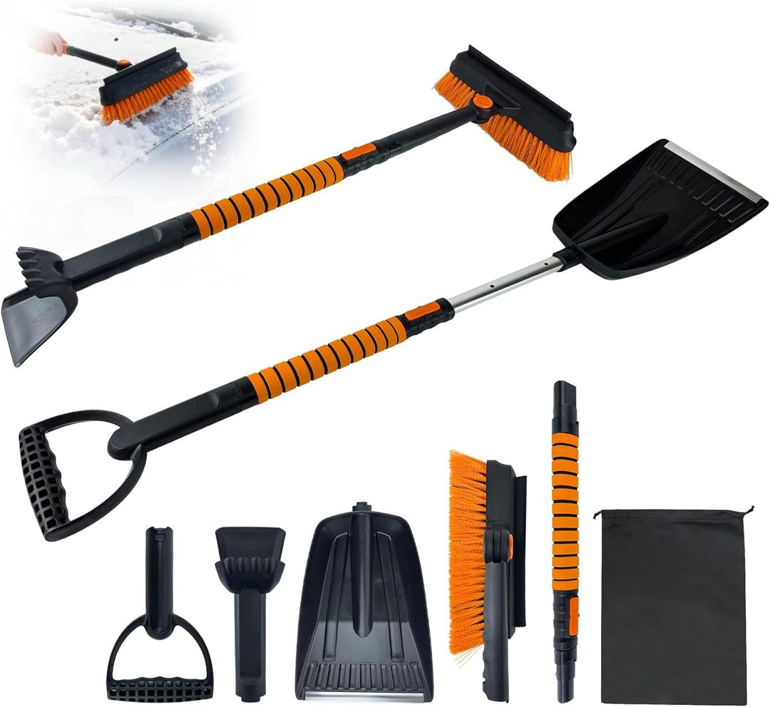 Extendable Snow Brush and Ice Scraper for Car Windshield - 45" Snow Brush for Car with 360 Rotating Head - Sturdy Snow Scraper and Ice Scraper for Sedans, SUVs, Trucks - Easy Storage