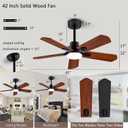 42" Wood Ceiling Fan with Light and Remote, Quiet Reversible DC Motor, 5 Blade Walnut/Black, 6 Speed, Indoor/Outdoor Ceiling Fans for Patio, Dining Room,Living Room and Farmhouse
