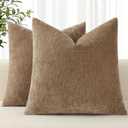 decorUhome Chenille Brown Throw Pillow Covers 16x16 Inch Set of 2, Decorative Soft Couch Pillow Covers Solid Dyed Accent Farmhouse Neutral Square Pillow Cases for Sofa
