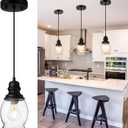 WILON Pendant Lights for Kitchen Island, Seeded Glass Mini Pendant Light Fixtures Farmhouse Pendant Lighting Metal Black Pendant Light Over Kitchen Island Sink Dining Table