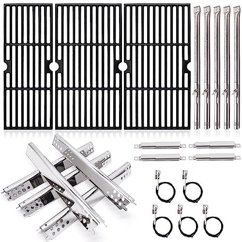 Adviace Grill Replacement Parts for Charbroil Performance 463347519, 463347518, 463373019, G470-0002-W1, G470-0003-W1, 18'' Cast Iron Grill Grates, Heat Plates, Burners, Crossover Tubes, Ignitors