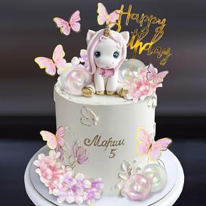 DRWATE Unicorn Cake Topper Unicorn Cake Decorations with Artificial Flower Ball Butterfly Happy Birthday Cake Decorations for Girls Women Birthday Party Baby Shower Supplies (Flower)