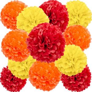 We Moment Red Orange and Yellow Paper Pom Poms Decorations for Birthday Thanksgiving Party Decoration Ceiling Wall Hanging Tissue Flowers Decorations 12pcs 3 Colors of 12 Inch 10 Inch