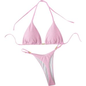 GORGLITTER Women's Thong Bikini Sets Halter Triangle Top High Cut Thong Bikini Bottom Swimsuit Bathing Suit Summer Beach (Pink, S)