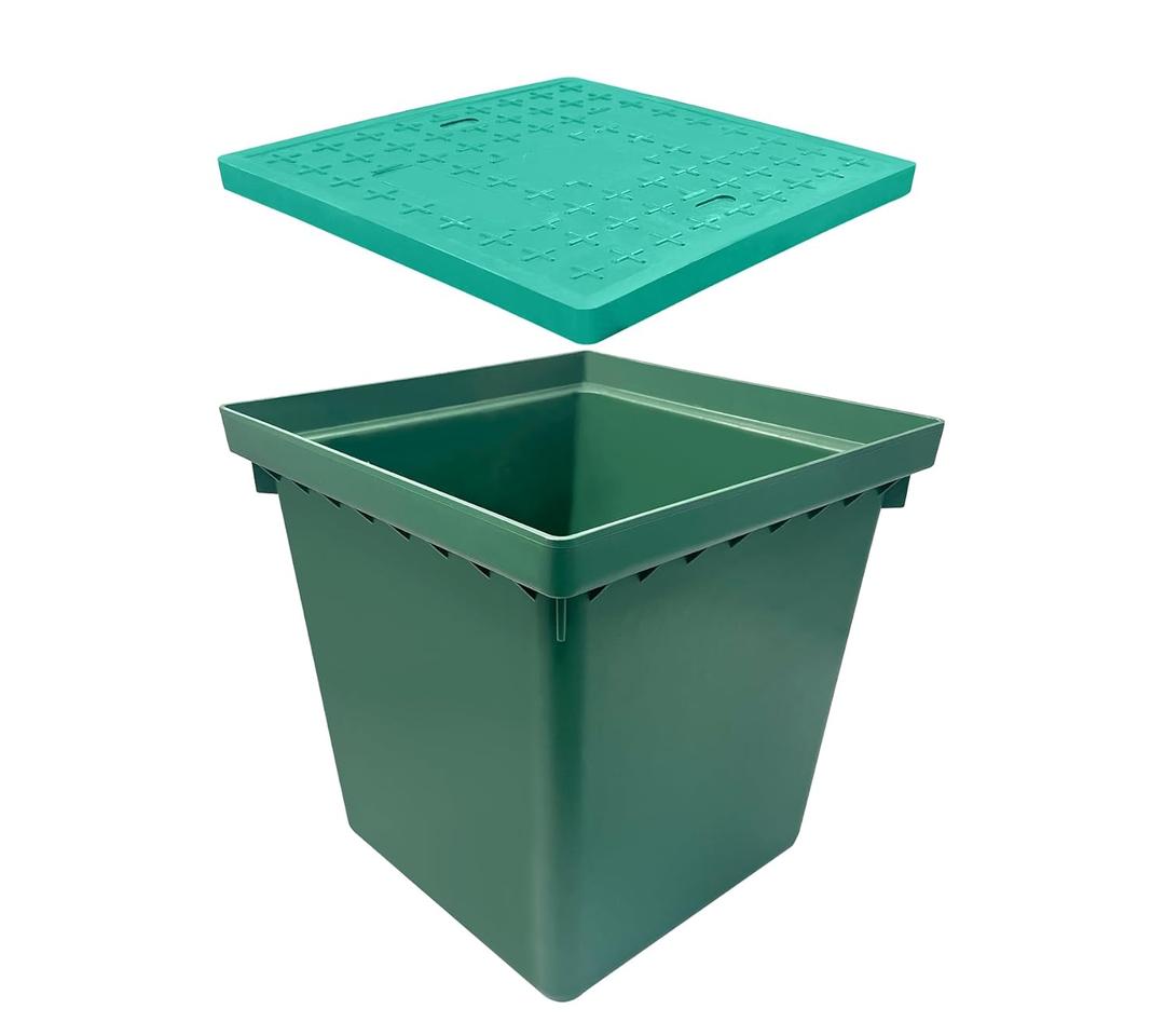 20x20x20in Underground Splice Boxes W/FRP Inspection Lid Large Enclosure Pit Precast Polyethylene Distribution Pull Box Access Electrical Junction Drillable Tapered Wiring Cable Chamber (Green)