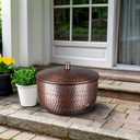 Monarch Abode Garden Hose Holder with Lid Decorative Water Hose Holders for Outside, Hand Hammered Metal Antique Copper Pot with Drainage, 100ft Waterhose Holder for Outside, Garden Storage Caddy