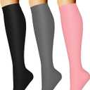 CHARMKING 3 Pairs Open Toe Compression Socks for Women & Men Circulation 15-20 mmHg is Best Support for All Day Wear (Large-X-Large, 07 Black/Grey/Pink)