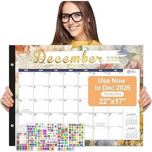 Gannyfer Desk Calendar 2026, Large 2026 Desk Calendar, 22" x 17" 18 Month Yearly Calendar 20252026, Thick Paper with Corner Protectors, 2026 Calendar for Home, School, or Office  Colorful Floral(6 Stickers)