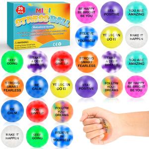 24 Pack Fidget Motivational Stress Balls for Adults, Stress Relief Stress Ball with Quotes Inspirational, Bulk Squishy Squeeze Balls Set