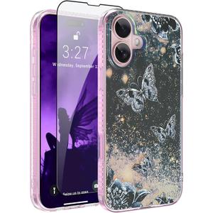 OOK Magnetic for iPhone 16 Case [Compatible with MagSafe] Black Butterfly Nebula Space Design Hard PC + Clear Bumper Anti-Slip Ultra Thin Cover Case, Black Butterfly (6.1")