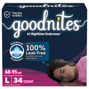 Goodnites Girls' Nighttime Bedwetting Underwear, Size Large (68-95 lbs), 34 Ct (2 Packs of 17)