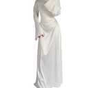 xxxiticat Women's Slip Satin Long Dress Long Sleeve Round Neck Back Lace Up Bandage Tie Wedding Party Maxi Dresses(WH,2XL) White