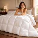 Goose Feather Comforter Twin Size, 100% Cotton Duvet Insert All Season, Bed Comforter Quilted Hotel Luxury Fluffy with 8 Corner Tabs & Baffle Box Design, 68 x 90 Inch, Machine Washable, White