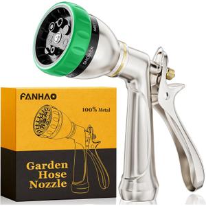 FANHAO Heavy Duty Garden Hose Nozzle, 100% Metal Water Hose Sprayer with 7 Spray Patterns, Ergonomic Rear Trigger, High Pressure Water Nozzle Sprayer for Watering Plants, Washing Car and Pet