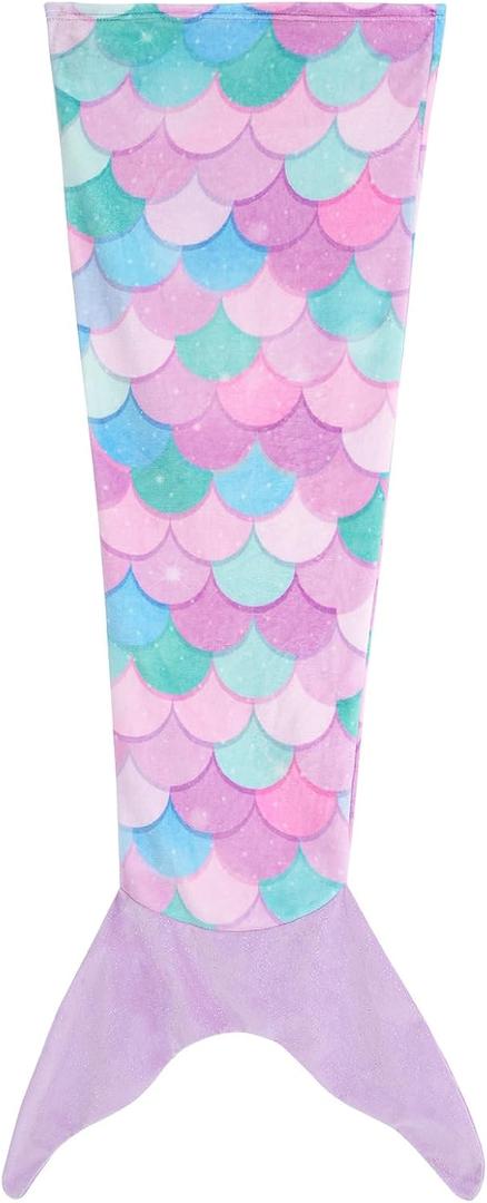 Mermaid Tail Blanket for Kids Soft Wearable Blankets Super Plush Flannel Sleeping Snuggle Blanket Gifts for Girls 4~12 Year (Purple)