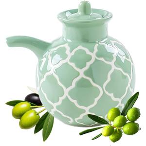 KXZ Ceramic Oil Dispenser with Lid 13.5 oz Olive Oil Bottle for Kitchen, Soy Sauce or Vinegar, Decorative Ceramic Olive Bottle Dispenser, Small Oil Container Kitchen Cruet Decanter
