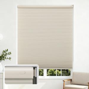Joydeco No Tools No Drill Cordless Cellular Shades, Light Filtering Honeycomb Blinds for Indoor Windows, Thermal Insulating & Noise Reducing (Beige, 20" W x 64" H)
