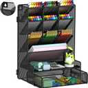 Pen Organizer for Desk, Multi-Functional Desk Organizer, Wall Mount Pen Holder with Drawer for School, Office, Home, Art Supplies, Black (Large)