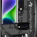 Compatible for Samsung Galaxy S25 Edge Case Cute with Strap Stand Finger Kickstand, Designer Cool Silicone Cases Funda Cover - Black Butterfly Butterflies