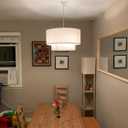 Plug in Pendant Light, 2-Tier Drum Linen Pendant Light with 15ft Hemp Rope Cord, E26 On/Off Switch, 18" Plug in Hanging Chandelier for Dining Room Kitchen, Includes Bulbs