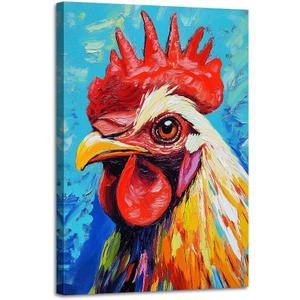 Rooster Kitchen Wall Art Farm Animal Picture Prints Colorful Chicken Rooster Paintings for Farmhouse Kitchen Dining Room Decor Framed(Rooster-2,16.00" x 24.00")