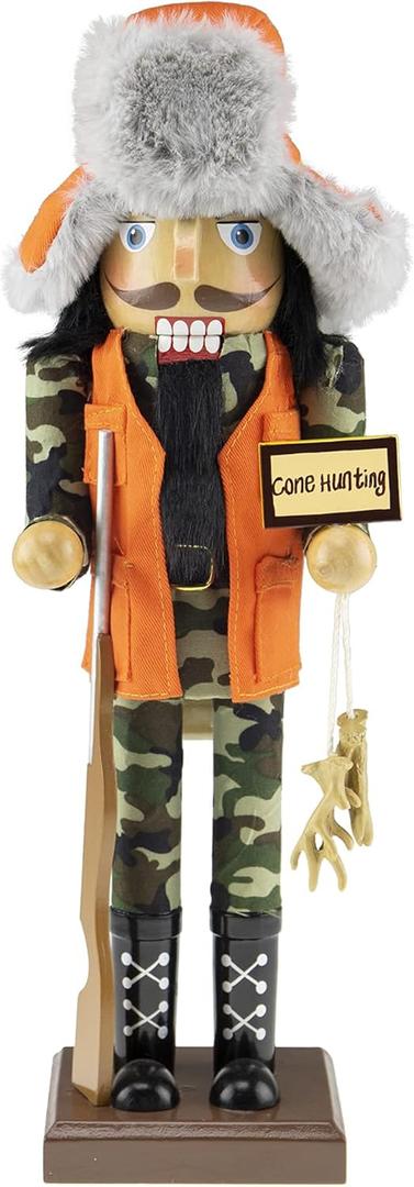 Clever Creations Hunter 14 Inch Traditional Wooden Nutcracker, Festive Christmas Dcor for Shelves and Tables