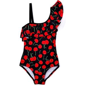 Kanu Surf Girls' Morgan Floral Ruffle 1-Shoulder one Piece Swimsuit (7, Addie Black)
