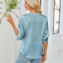 Blooming Jelly Womens Button Down Shirts 3/4 Sleeve Dressy Casual Tops Pleated Satin Silk Business Blouses 2026 (Blue, S)