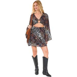 Nasty Gal Animal Burnout Ring Cut Out Flared Sleeve Mini Dress