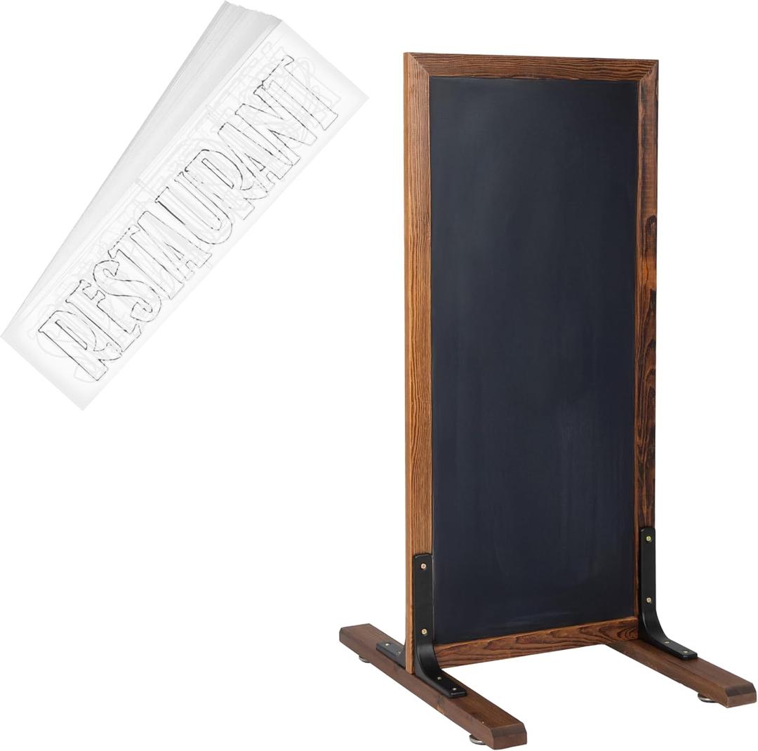 42x18 inch Large Chalk Board Sign, Free Standing Easel Chalkboard Signs, and 40 Piece Set Large Letter Stencils for Menu Board