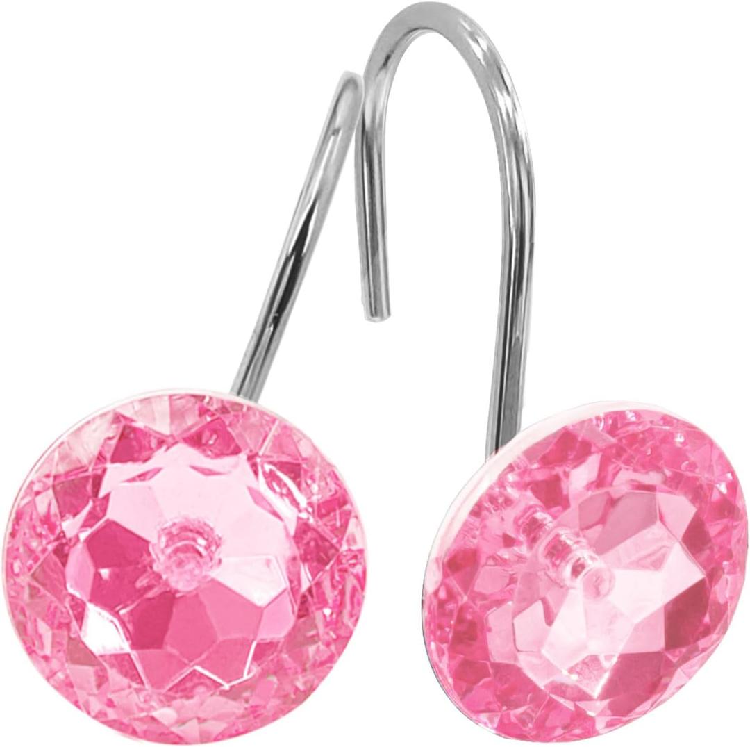 MitoVilla Pink Shower Curtain Hooks Rings, Metal Shower Hooks for Shower Curtain & Liner, Dark Pink Rust Proof Shower Rings for Bathroom Shower Rod, 12 Pack Bathroom Set