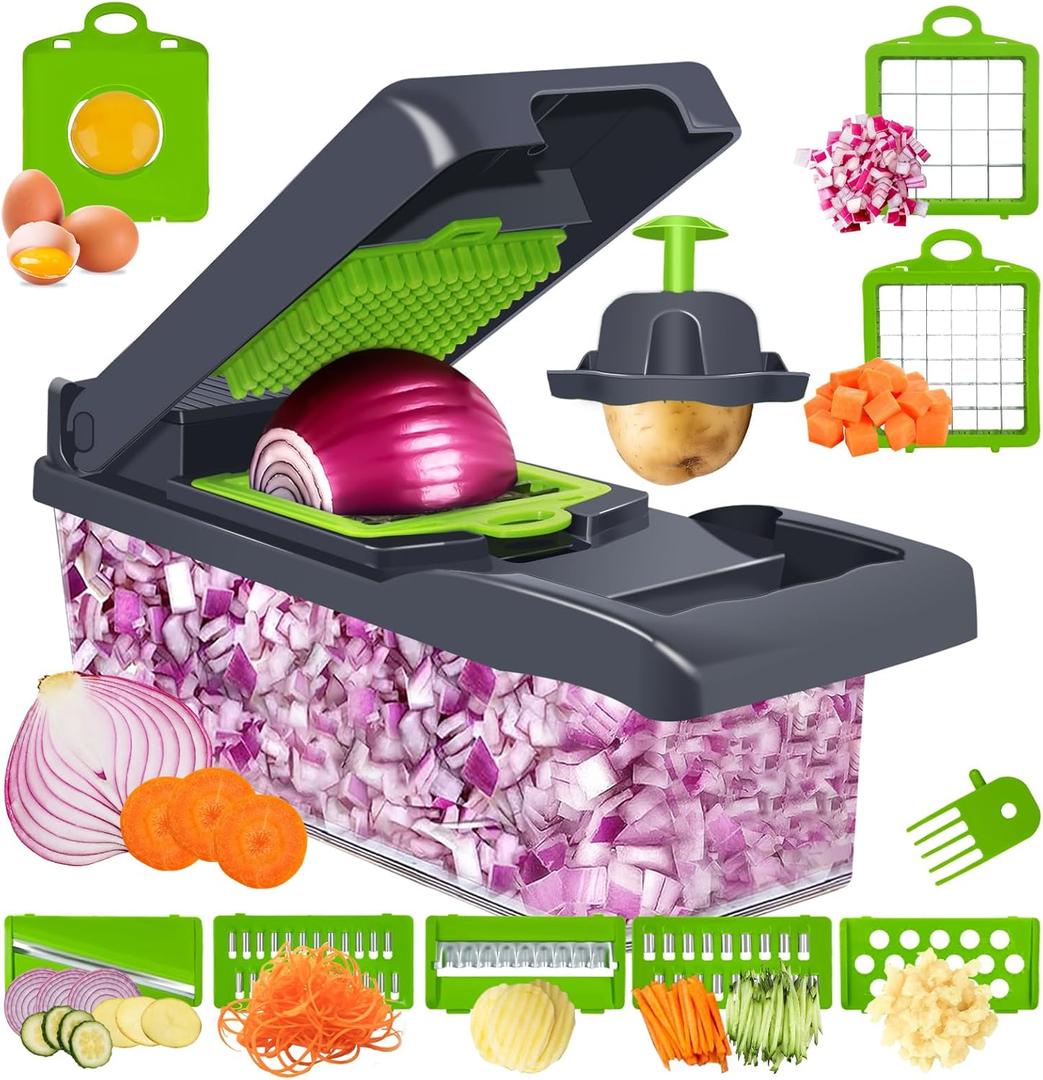 Vegetable Chopper, Multi-Functional 14 in 1 Food Chopper With 3 Blades and 5 Blades for Cutting Onions, Carrots, Tomatoes, Fruits