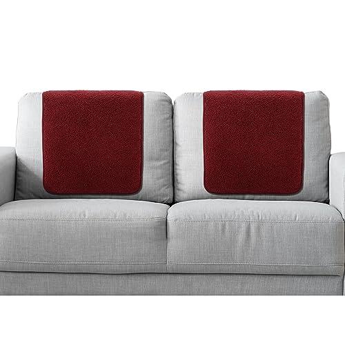 Frienda 2 Pieces Recliner Headrest Covers Sofa Headrest Protector Sherpa for Recliner Chair Couch Furniture Non Slip for Living Room(Burgundy)