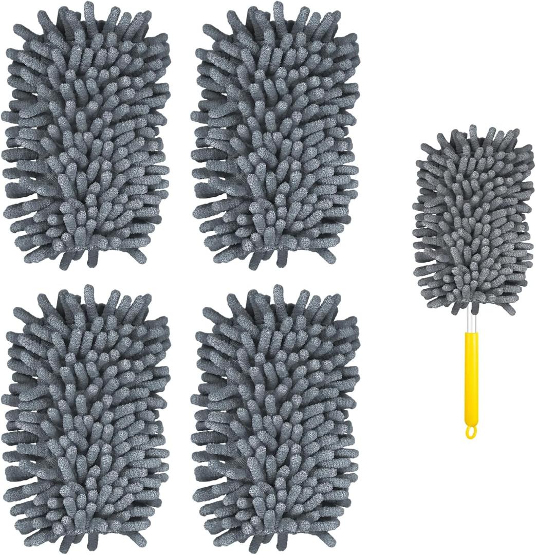 4pcs Duster Refills, Microfiber Ceiling Fan Duster Reusable 360 Duster Refills Heavy Duty Hand Dusters for Cleaning(Grey) (Gray)