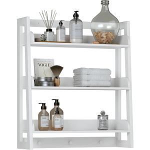 UTEX Bathroom Wall Shelf, Over Toilet Storage Shelf Organizer, 3-Tier Wall Mount Shelf Rack with Hook, White