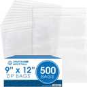 Spartan Industrial - 9 X 12 (500 Count) 2 Mil Clear Reclosable Zip Plastic Poly Bags with Resealable Lock Seal Zipper