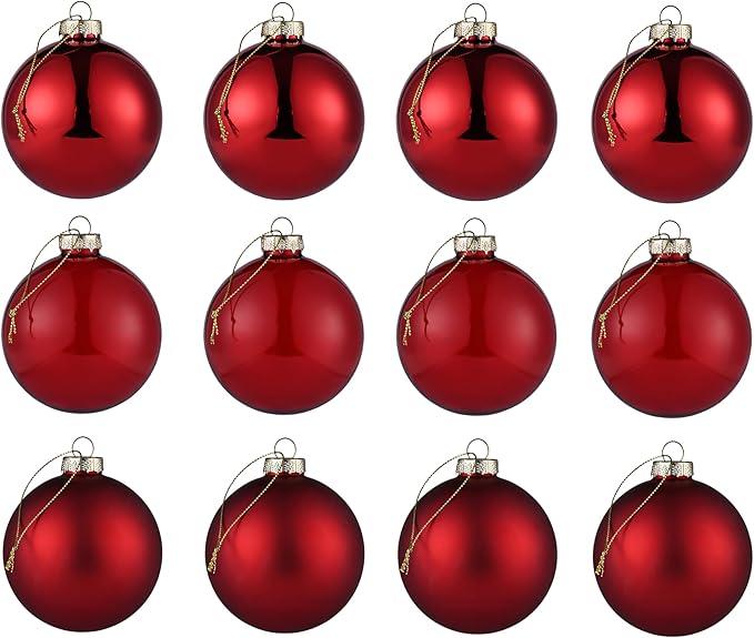 AOMOONOA Red Glass Christmas Ball Ornaments, 2.36” Christmas Hanging Ornaments Set of 9 Xmas Baubles for Holiday Party Xmas Tree Decorations Gifts