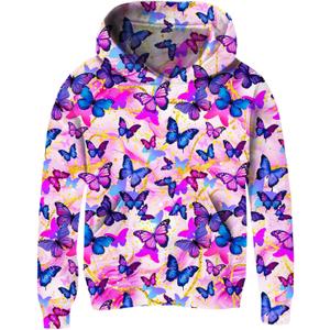 Ahegao Purple Butterflies Sweatshirts for Big Grils Pink Hoodies Lovely Hoody Pullover Long Sleeve with Pockets for 9-14T Teen Girl