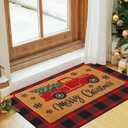JarThenaAMCS 2Pcs Merry Christmas Door Mat Combo Set 16.5" x 29" Xmas Truck Imitation Coir Welcome Doormat with 23.6" x 35.4" Red Black Plaid Rug for Indoor Outdoor Home Bathroom Decor