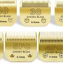 7 Pack Detachable Pet Dog Grooming Clipper Ceramic Blades Set,Compatible with Andis,Oster A5,Wahl KM10 Series Clippers,Gold (10+30+40+7FC+5FC+4FC+3FC)