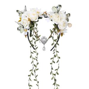 MOSTORY White Fairy Flower Crown - Elf Vine Headpiece Floral Headband with Butterfly Fairy Costume for Women Renaissance White Wedding Party Cosplay Renfaire Halloween