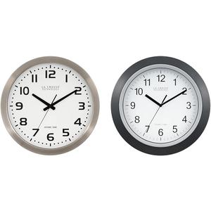 La Crosse Technology WT-3161WH-INT 16 Inch Stainless Steel Atomic Clock-White Dial, 16", Metal Frame & WT-3129B 12 Inch Atomic Analog Wall Clock, Pack of 1, Black