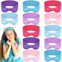Giegxin 12 Pack Girls Headbands Rabbit Ear Bow Hairband Stretchy Wide Cloth Hair Accessories for Kid Toddler(Mermaid Color)