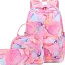 Bluboon Teen Girls School Backpack Kids Bookbag Set with Lunch Box Pencil Case Travel Laptop Backpack Casual Daypacks (Marble Pink-Blue) (Large)