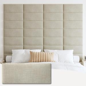 IFNOW Upholstered Wall Mounted Headboard, 3D Soundproof Wall Panels Peel and Stick for Queen Size, Reusable and Removable Tufted Bed Headboard in Beige (6 Panels, 10" x 24") (Twin)