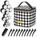 AOYUNHUI Hair Curlers Rollers 18Pcs,Self Grip Hair Roller 3 Sizes in 1 Set with Hair Roller Clips,Comb and Cosmetic Bag-Black