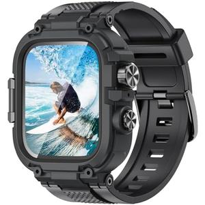 Goton IP68 Waterproof Rugged Band for Apple Watch 46mm/45mm/44mm with Case build-in Screen Protector – Heavy Duty Sport Strap Compatible with iWatch Series 11/10/9/8/7/6/5/4/SE